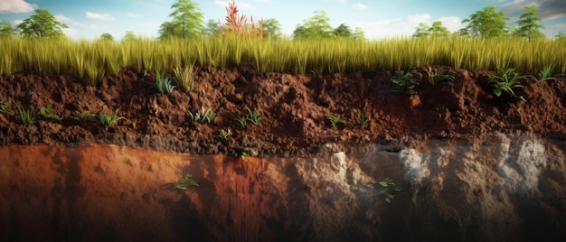 Foto sección de suelo con agua subterránea capas de tierra y rocas ia generativa