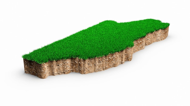 Sección transversal de geología de la tierra del mapa de Belice con hierba verde y textura de suelo de roca ilustración 3d