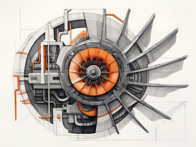 Sección transversal del motor a reacción de turboventilador