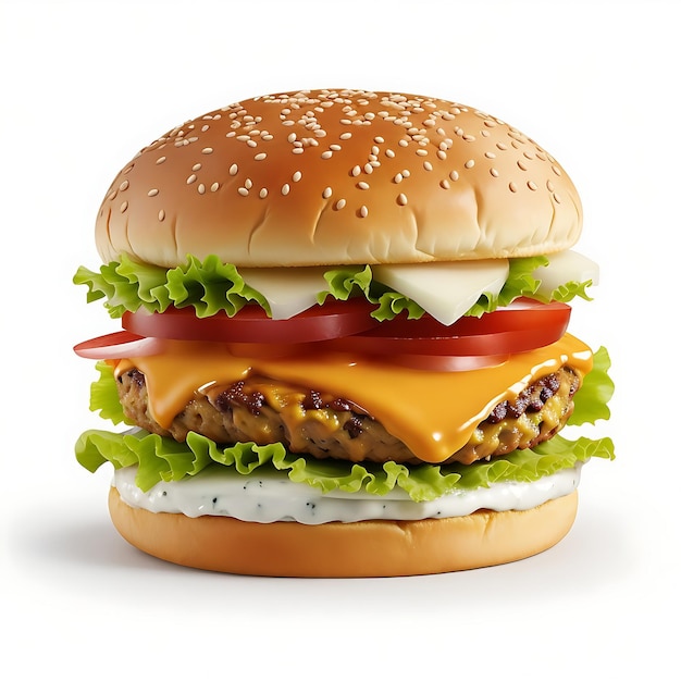 Sechs Schichten köstlicher Käse-Burger auf weißem Hintergrund