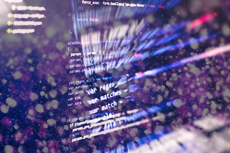 Foto secuencia de comandos de computadora abstracta sobre big data y base de datos blockchain. código de programación del desarrollador de software. programa de proceso de criptomoneda minera en pc con pantalla. usando software.