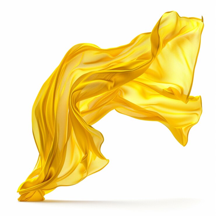 seda amarilla que fluye en el viento en un fondo blanco generativo ai