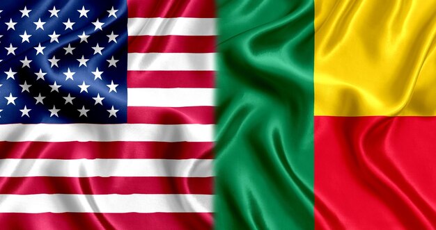 Foto seda de la bandera de estados unidos y benin