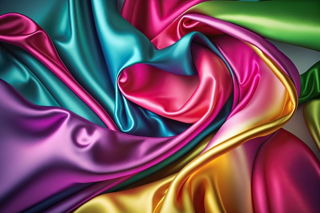 Seda de plástico brilhante abstrato colorido vibrante ou fundo ondulado de cetim Generative AI
