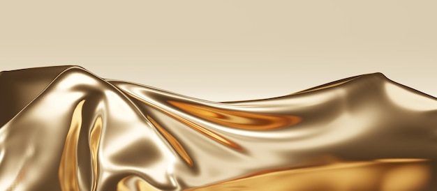 Seda de lujo dorada en el estante de fondo de la galería de zócalo vacío ilustración 3d de fondo dorado