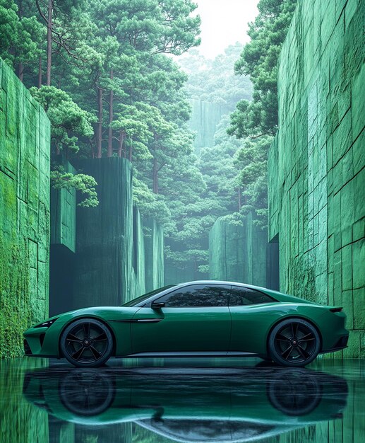 Sedán verde profundo con un fondo minimalista