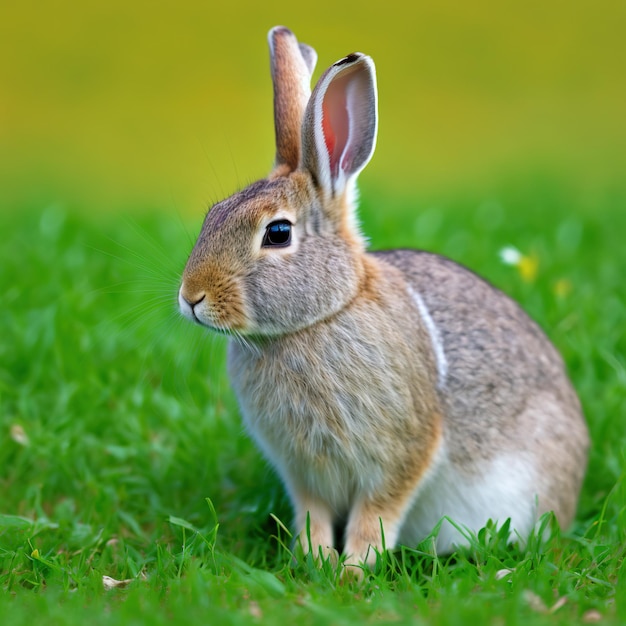 Sedar Pascua Rhinelander conejo retrato de cuerpo completo sentado en campo verde