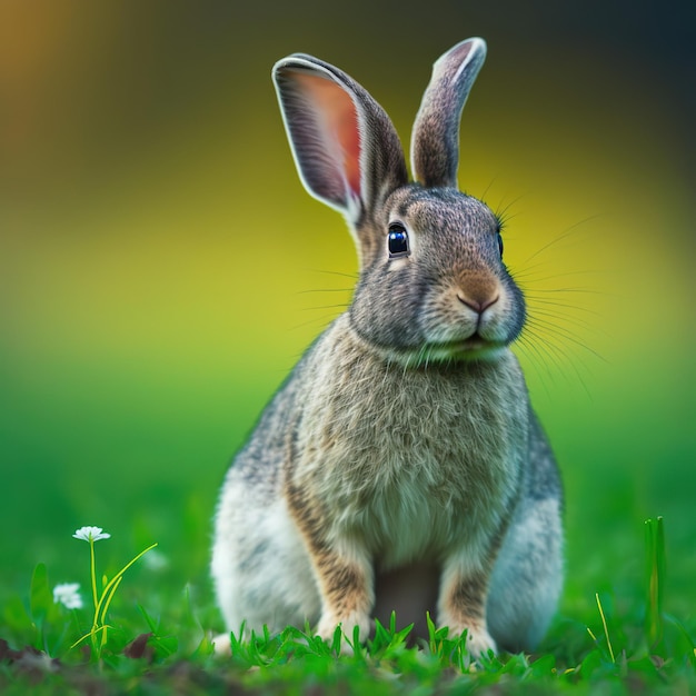 Sedar Pascua Rhinelander conejo retrato de cuerpo completo sentado en campo verde