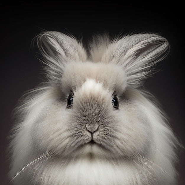 Sedate closeup retrato encantador bigote pascua conejo de angora inglés en estudio