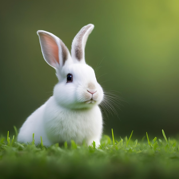 Sedate páscoa branco retrato de coelho Hotot corpo inteiro sentado em campo verde