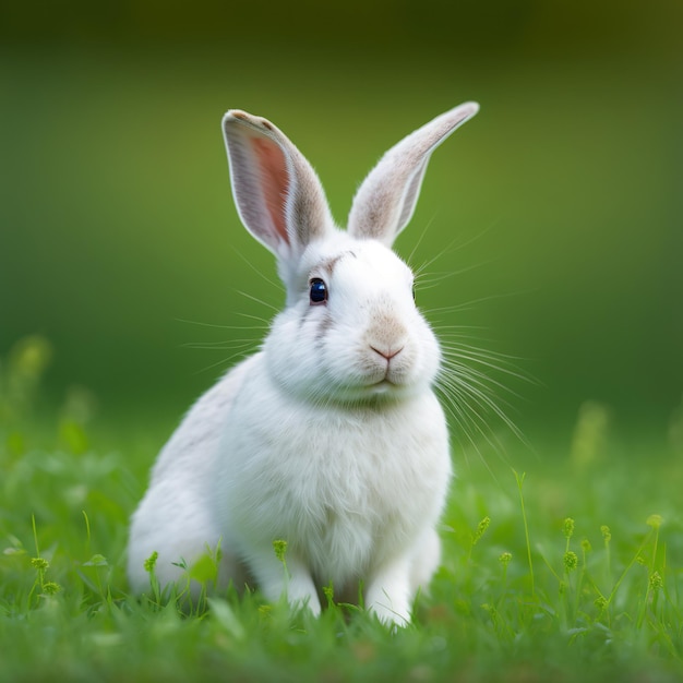 Sedate el retrato de cría de conejo holandés de Pascua de cuerpo completo sentado en un campo verde