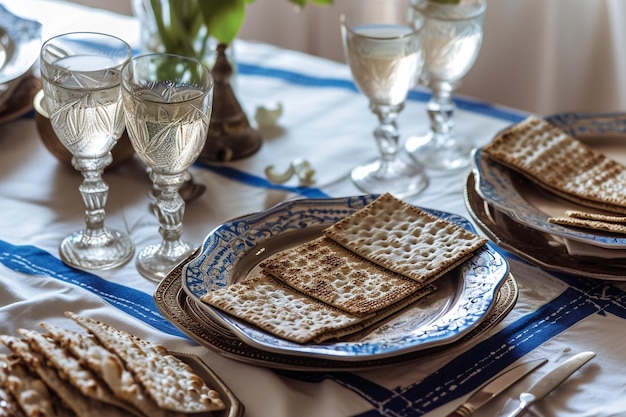 Seder de Pascua con vino y matzah Concepto de celebración de Pascua