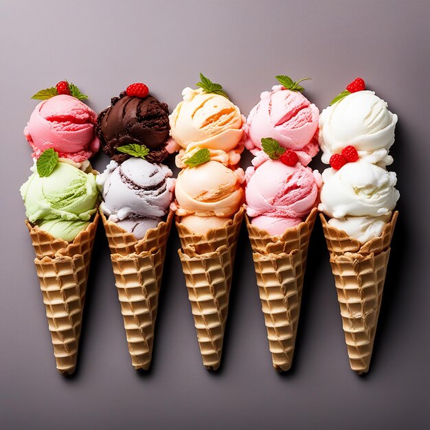 Foto una seductora fila de coloridos delicios de helado