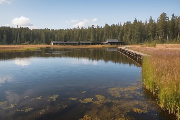 See mit dem Pier neben dem natürlichen Sumpf