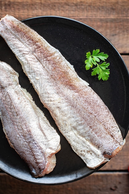 Seehecht frischer Fisch Meeresfrüchte Bio-Zutat vegetarisches Essen pescetarianische Ernährung