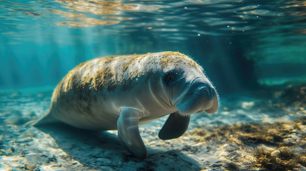 Seekühe ruhen auf dem Meeresboden mit klarem Wasser