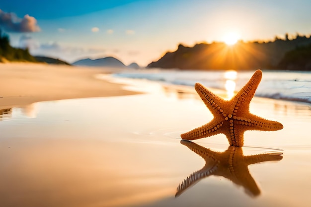 Seestern am Strand bei Sonnenuntergang