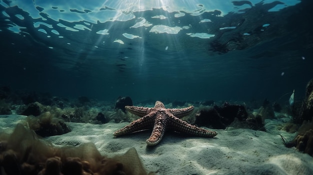 Seesterne auf dem Sand unter Wasser