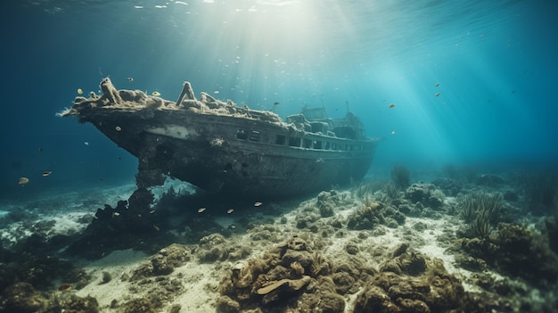 Foto seeunfall schiff sinkt unter ozeanwellen ki generiert