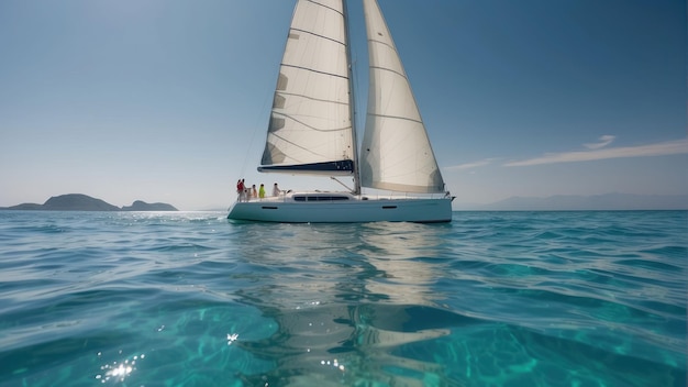 Segelboot fährt auf ruhigem blauem Wasser