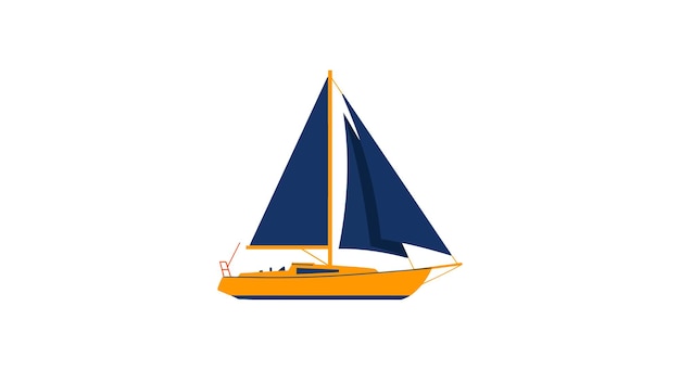 Segelboot mit blauen Segeln und orangefarbenem Rumpf in flacher Vektorkunst