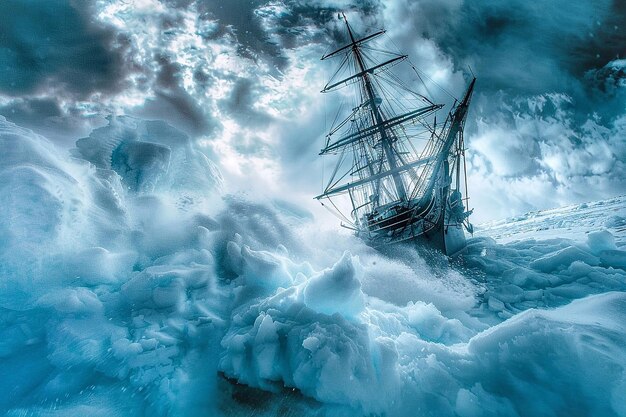 Segelschiff auf einer Eisschicht