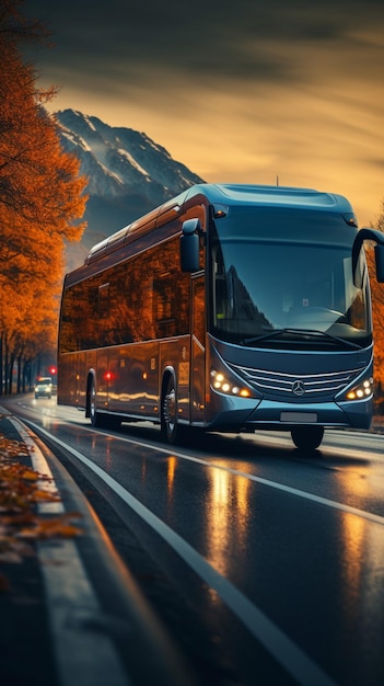 Foto seguindo em frente, viagens de ônibus na estrada, abraçando o ambiente do tempo de viagem vertical mobile wallpaper
