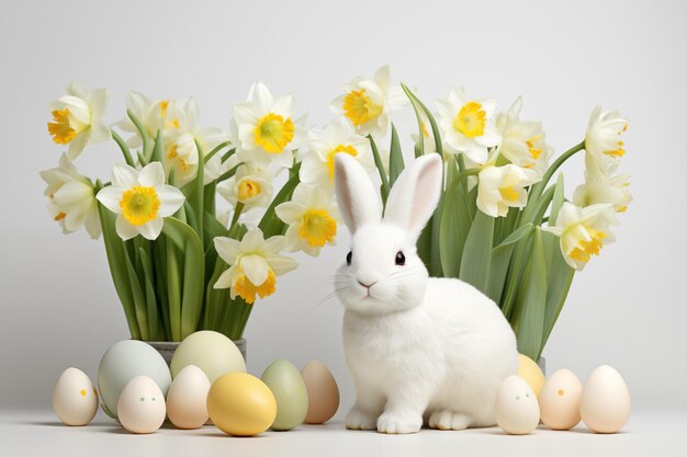 Segunda-feira de Páscoa Folha de fundo de flores de primavera Feliz fundo de Easter com coelho e ovos