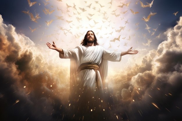 Segunda vinda de Jesus Cristo Ascensão de Jesus nas nuvens Segunda vinda ao cristianismo Páscoa Fé cristianismo Ai gerado