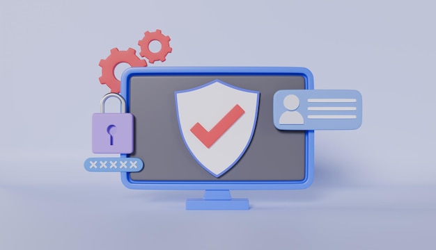 Segurança cibernética com grande monitor e senha segurança da privacidade pessoal conceito de segurança de dados