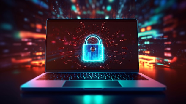 Segurança cibernética e conceito de proteção de dados segurança da rede de internet de laptops de digitação