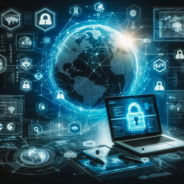 Segurança cibernética Proteção de dados Privacidade da informação Empresário que usa a segurança da rede da Internet Proteger dados de transações financeiras de negócios de ataques cibernéticos Criptografia de segurança de dados privados do usuário