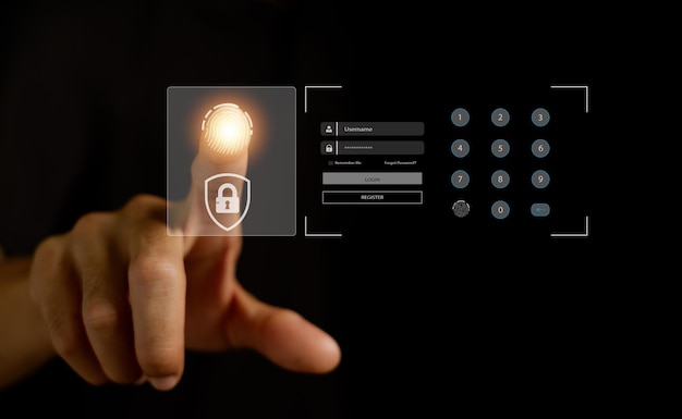 Segurança da informação e criptografia de acesso seguro aos dados pessoais do usuáriointernet Cyber firewall security Proteção de dados
