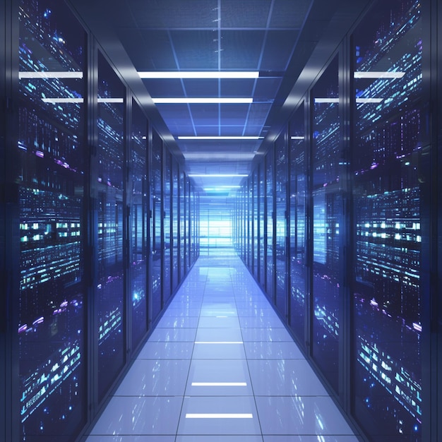 Foto segurança de rede racks de computadores em um centro de dados de alta tecnologia para mídia social tamanho da postagem