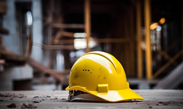 Segurança do capacete amarelo e branco no canteiro de obras