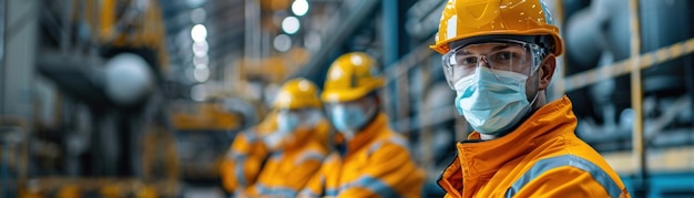 Foto segurança industrial em foco um cenário onde todas as precauções são tomadas para proteger os trabalhadores