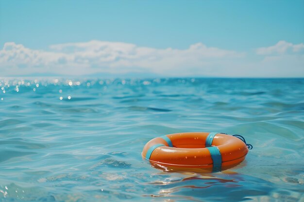 Foto segurança marítima de verão anel de resgate de água flutuante azul para emergências conceito segurança de verão rescate de água anel flutuante preparação para emergências praia essenciais