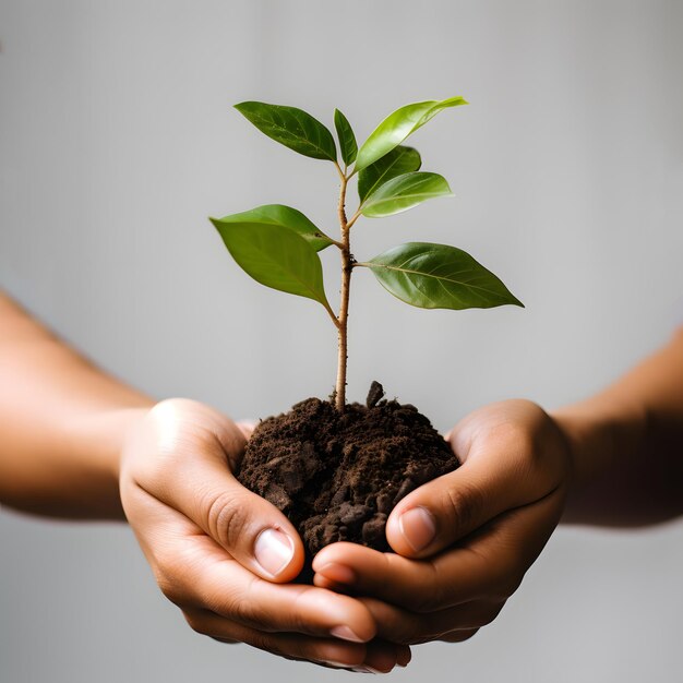 Segurando a essência da vida vegetal nas mãos