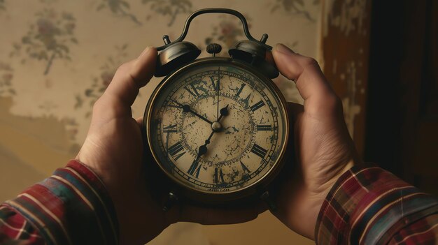 Foto segurando o relógio em suas mãos, ele olhou para o mostrador de segundos movendo-se lentamente.