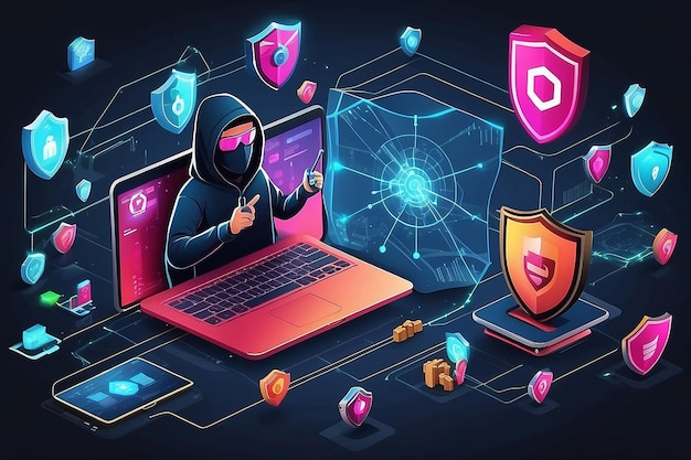 Seguridad cibernética y antivirus en el concepto de red Protección contra hackers y spam