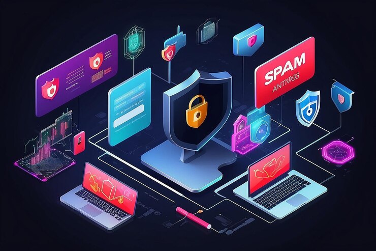 Foto seguridad cibernética y antivirus en el concepto de red protección contra hackers y spam