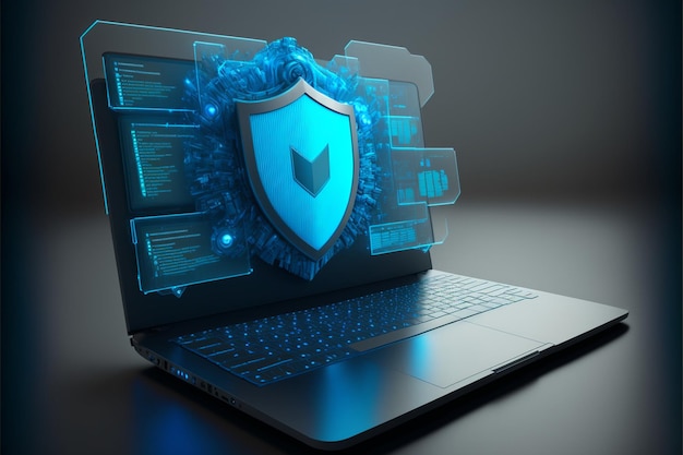 Foto seguridad cibernética y concepto de protección de datos seguridad de la red de internet de computadoras portátiles