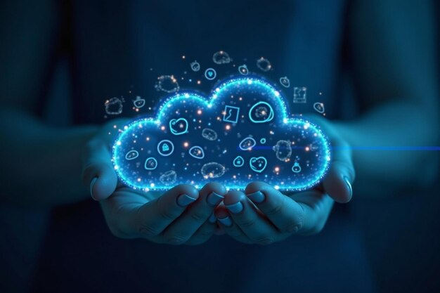 Seguridad cibernética futurista con mente de IA y gestión de red Centro de datos moderno y red en la nube