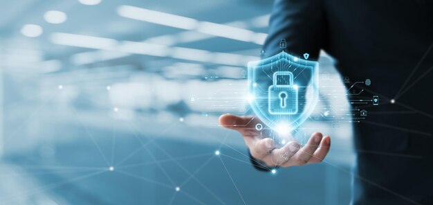 Seguridad cibernética y protección de datos de red empresario que tiene seguridad de red de Internet bloqueo de bloqueo encriptación seguridad de los datos personales de los usuarios protección inteligente contra ataques digitales