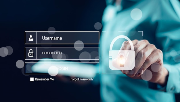Seguridad contraseña inicio de sesión concepto en línea Manos escribiendo e introduciendo nombre de usuario y contraseña de redes sociales iniciar sesión con un teléfono inteligente a una cuenta bancaria en línea protección de datos contra hackers