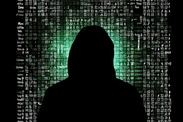 Seguridad del crimen red binaria cibernética espía virus hacker código de computadora pirateo de tecnología criminal