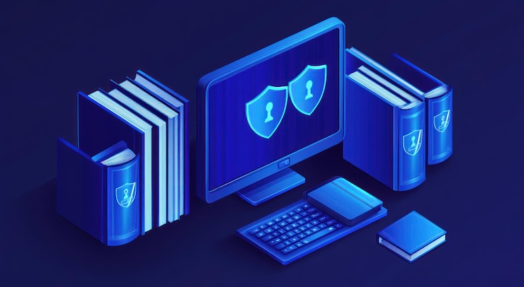Foto seguridad digital y protección de datos con libros seguros