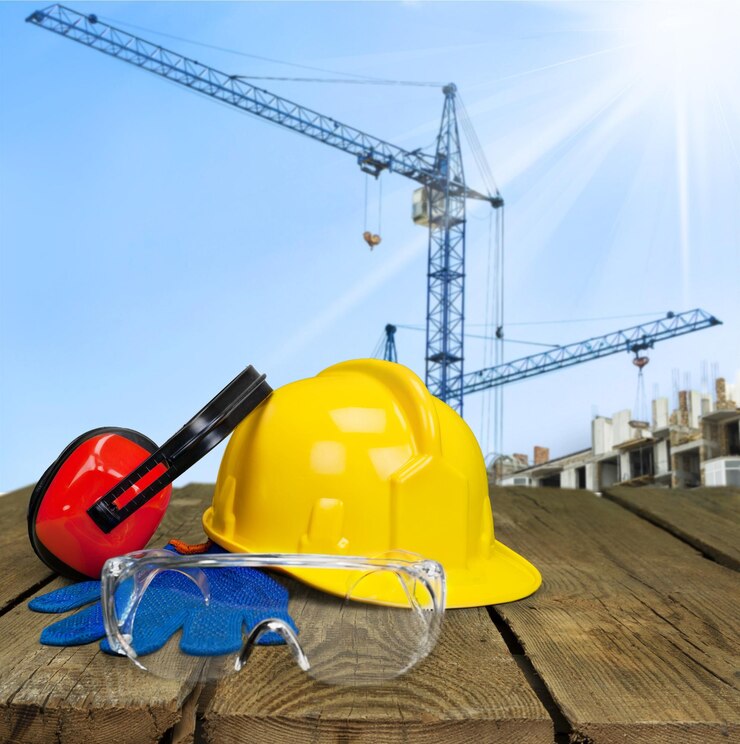 Foto seguridad estándar en la construcción y antecedentes en el sitio de construcción