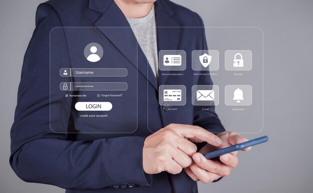 Seguridad de la información y encriptación Acceso seguro a la información personal de los usuarios Seguridad cibernética Internet y concepto de red