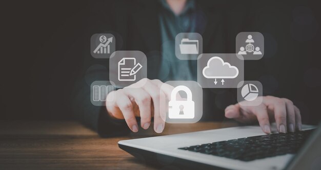 Seguridad en Internet y concepto de protección de datos Blockchain y ciberseguridad FTP Protocolo de transferencia de archivos receptor y copia de seguridad de computadora Intercambio de información con tecnología de nube de Internet